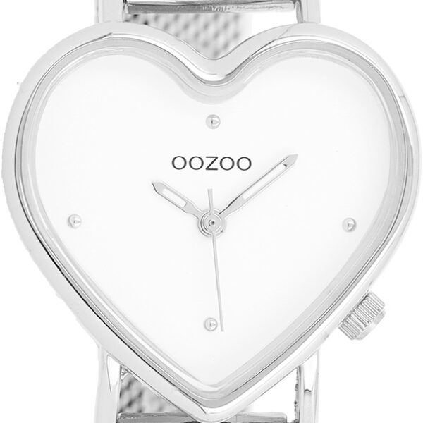 OOZOO zilverkleurig hartvormig horloge met witte wijzerplaat - C11413