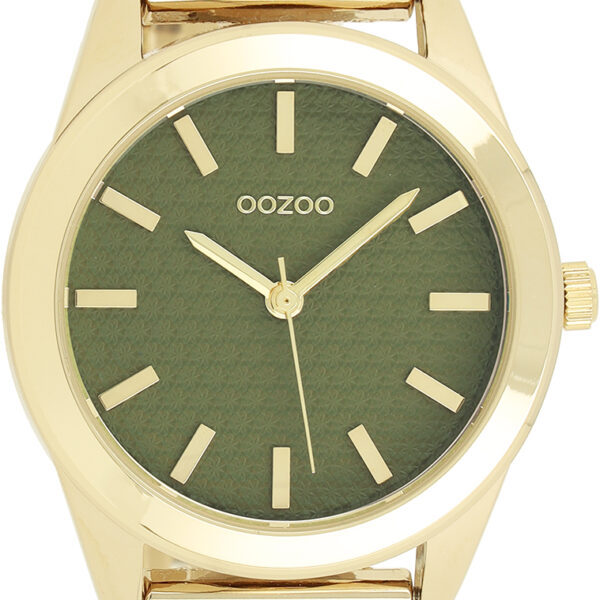 OOZOO goudkleurig horloge met groene wijzerplaat - C11421