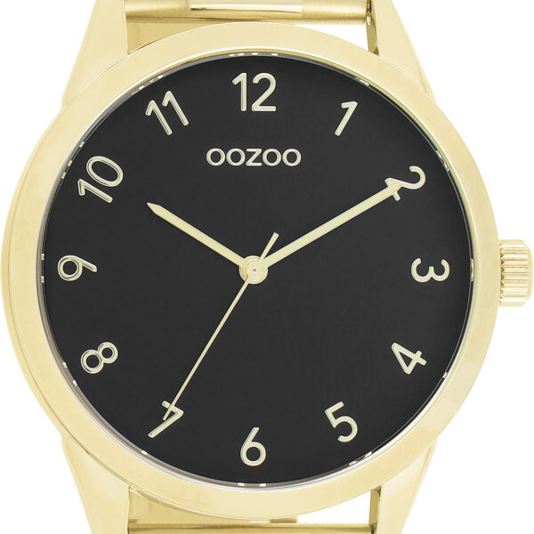 OOZOO goudkleurig horloge met zwarte wijzerplaat - C11427
