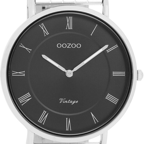 OOZOO zilverkleurig horloge met zwarte wijzerplaat - C20366
