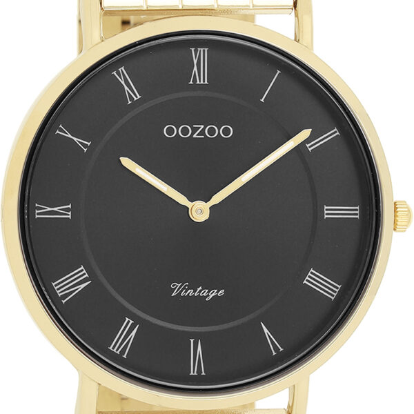 OOZOO goudkleurig horloge met zwarte wijzerplaat - C20371