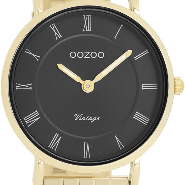 OOZOO goudkleurig horloge met zwarte wijzerplaat - C20378