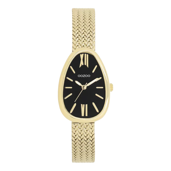 OOZOO Goudkleurig horloge met metalen V-mesh band C11643