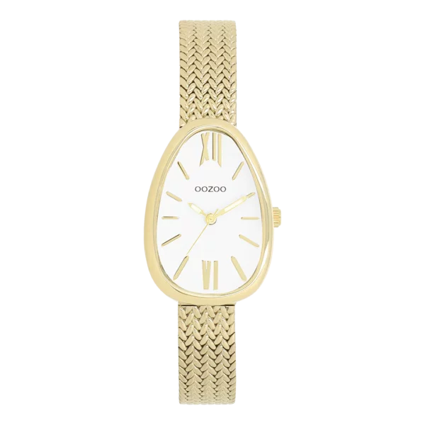 OOZOO Goudkleurig horloge met metalen V-mesh band C11641