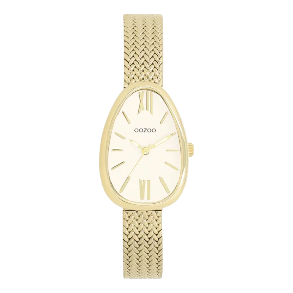 OOZOO Goudkleurig horloge met metalen V-mesh band C11642