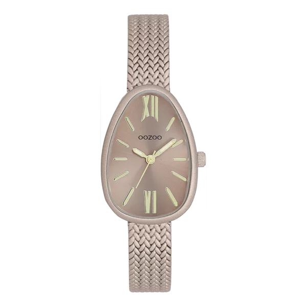 OOZOO Taupe horloge met metalen V-mesh band C11644