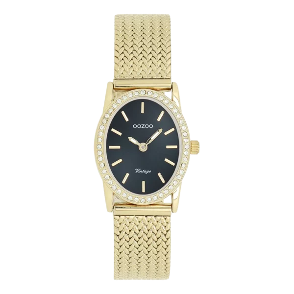 OOZOO Goudkleurig horloge met metalen V-mesh band C20434