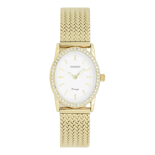 OOZOO Goudkleurig horloge met metalen V-mesh band C20432