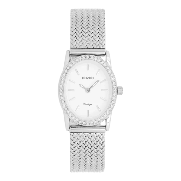 OOZOO Zilverkleurig horloge met metalen V-mesh band C20430