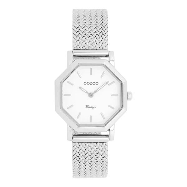 OOZOO Zilverkleurig horloge met metalen V-mesh band C20435