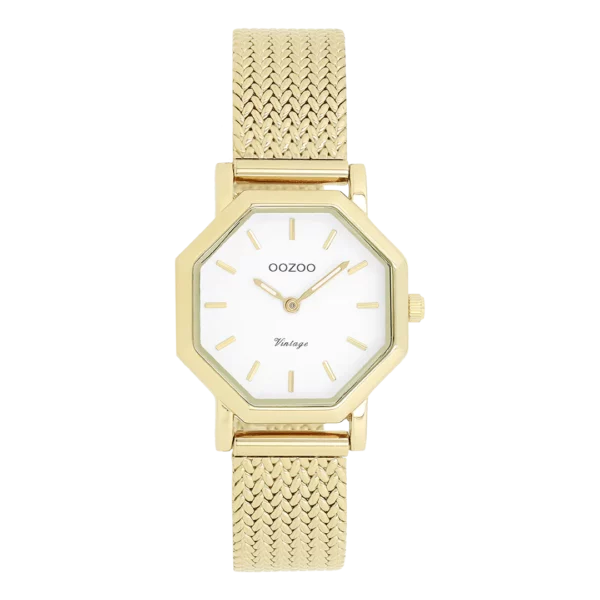 OOZOO Goudkleurig horloge met metalen V-mesh band C20436