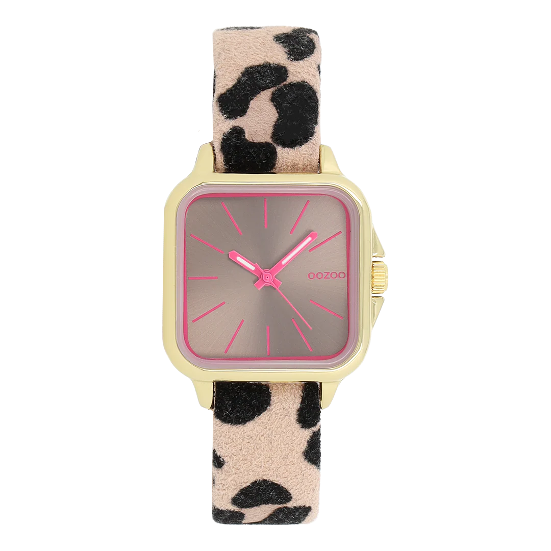 OOZOO Goudkleurig horloge met leren band C11611