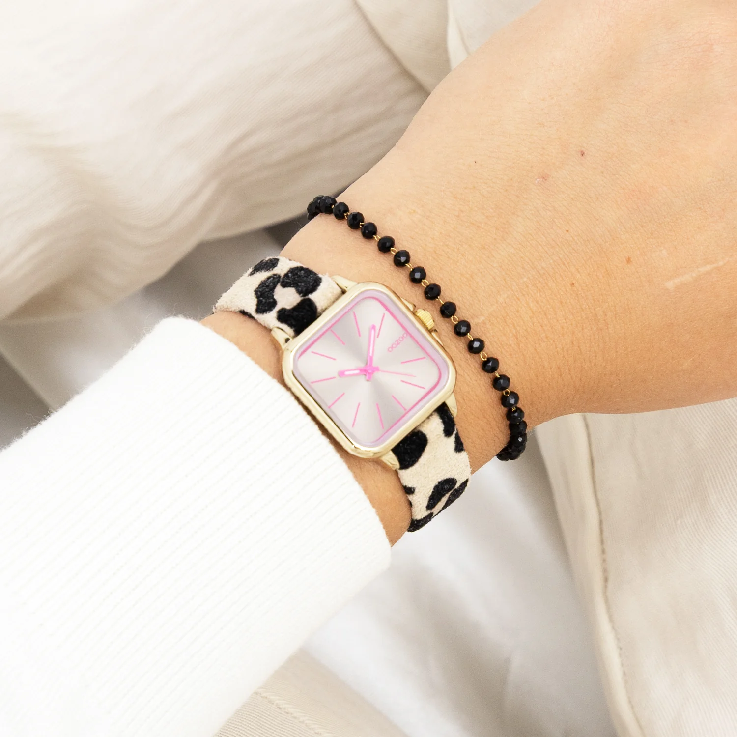 OOZOO Goudkleurig horloge met leren band C11611 - Afbeelding 2