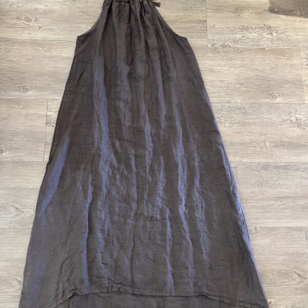 Linnen jurk spaghettibandjes bruin one size
