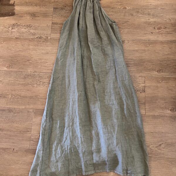 Linnen jurk spaghetti bandjes groen one size